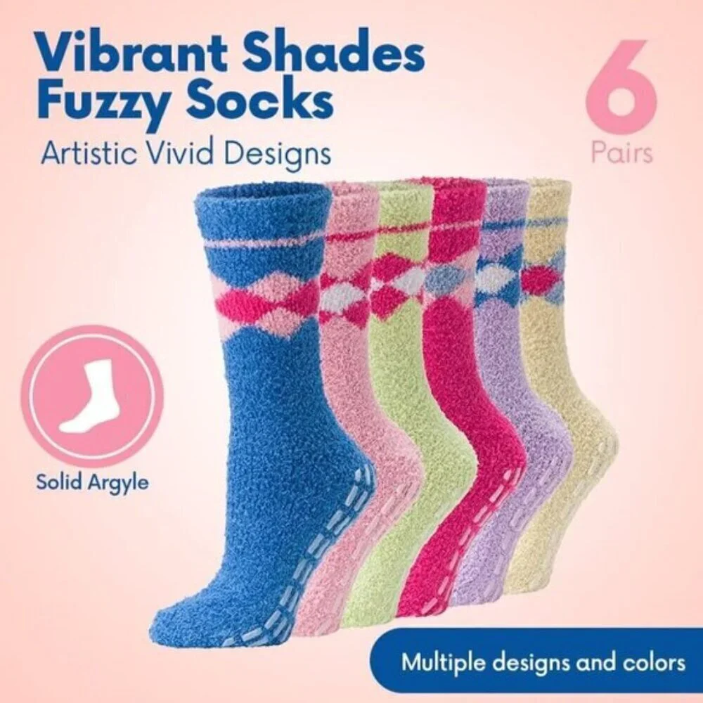 Debra Weitzner Women Fuzzy Non-Slip Socks Warm Cozy Winter Slippers 5/6 Pairs